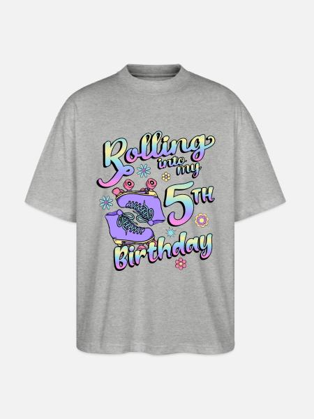 Rolling Into My 5th Birthday Quad Skater - Stanley/Stella Oversized Unisex Organic T-shirt Blaster 2.0 - heather grey