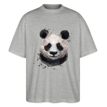 Panda - Stanley/Stella Oversized Unisex Bio T-Shirt Blaster 2.0 - Grau meliert - Vorne - Alina (178cm) & Michal (187cm)