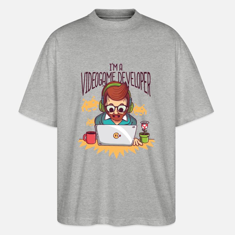Video Game Developer - Videogame Developer - Stanley/Stella Oversized Unisex Organic T-shirt Blaster 2.0 - heather grey