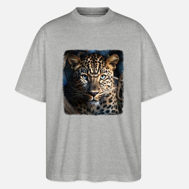 Leoparde realistic Leopard - Stanley/Stella Oversized Unisex Bio T-Shirt Blaster 2.0 - Grau meliert