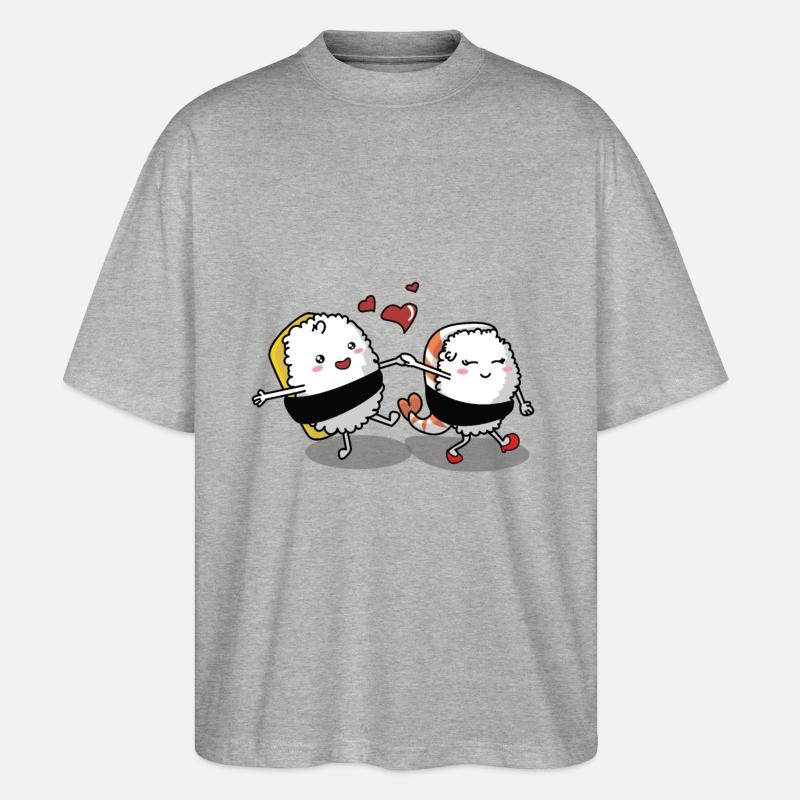 Sushi Liebespaar - Stanley/Stella Oversized Unisex Bio T-Shirt Blaster 2.0 - Grau meliert