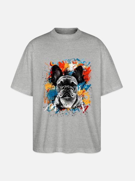 Bouledogue français - T-shirt bio Blaster 2.0 coupe oversize Stanley/Stella Unisexe - gris chiné