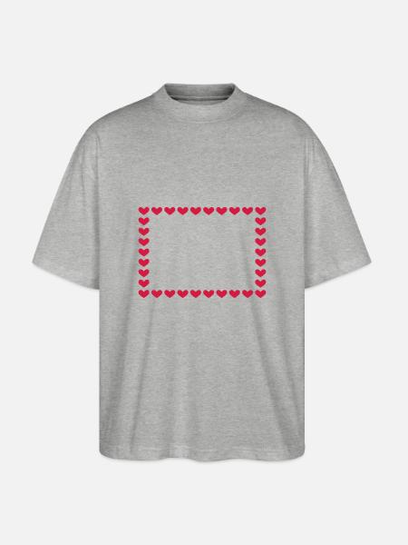 Cadre rectangulaire boîte coeur personnalisable rouge - T-shirt bio Blaster 2.0 coupe oversize Stanley/Stella Unisexe - gris chiné