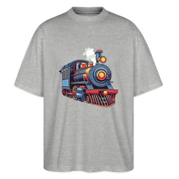 Niedliche Zug Eisenbahn Lokomotive - Stanley/Stella Oversized Unisex Bio T-Shirt Blaster 2.0 - Grau meliert - Vorne - Alina (178cm) & Michal (187cm)