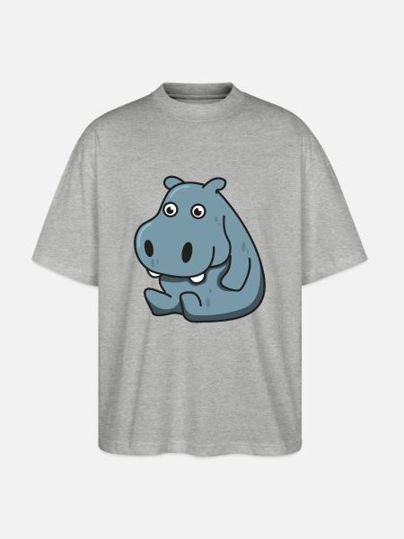 Hippopotamus gift Hippo animale comico bambino carino - Maglietta articolo ecologico Unisex vestibilità oversize Stanley/Stella Blaster 2.0 - grigio melange