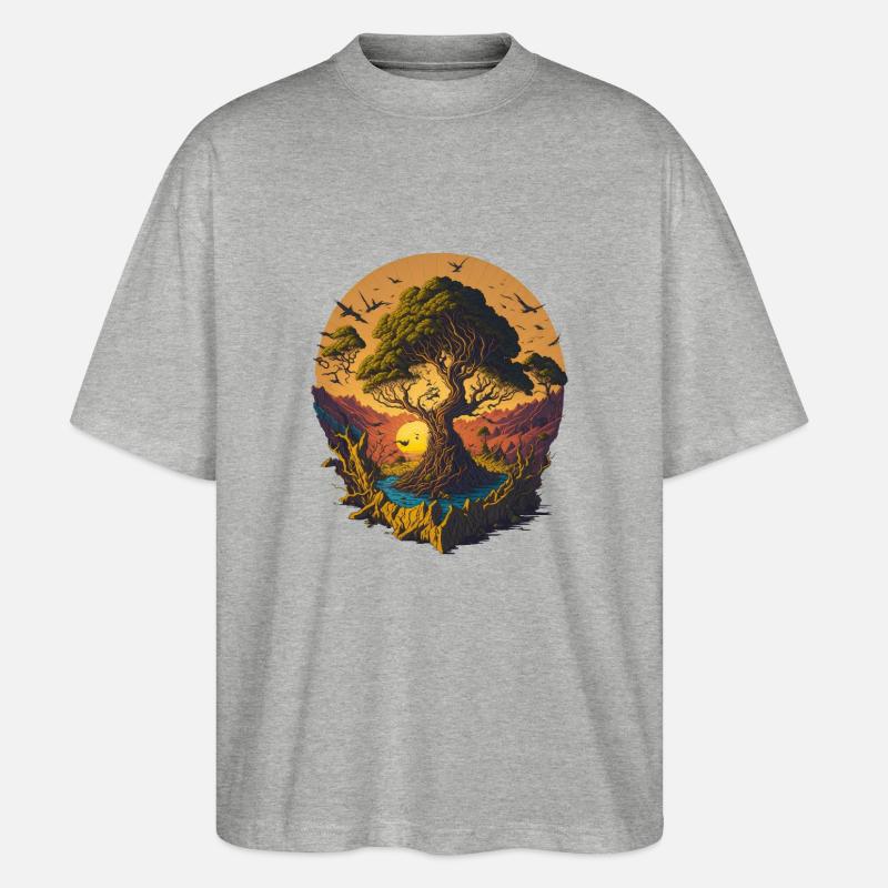 Bonsai Baum Bonsaischale Japanischer Baum - Stanley/Stella Oversized Unisex Bio T-Shirt Blaster 2.0 - Grau meliert