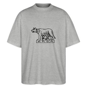 Empire romain Rome Wolf vieux symbole - T-shirt bio Blaster 2.0 coupe oversize Stanley/Stella Unisexe - gris chiné - Devant - Alina (178cm) & Michal (187cm)