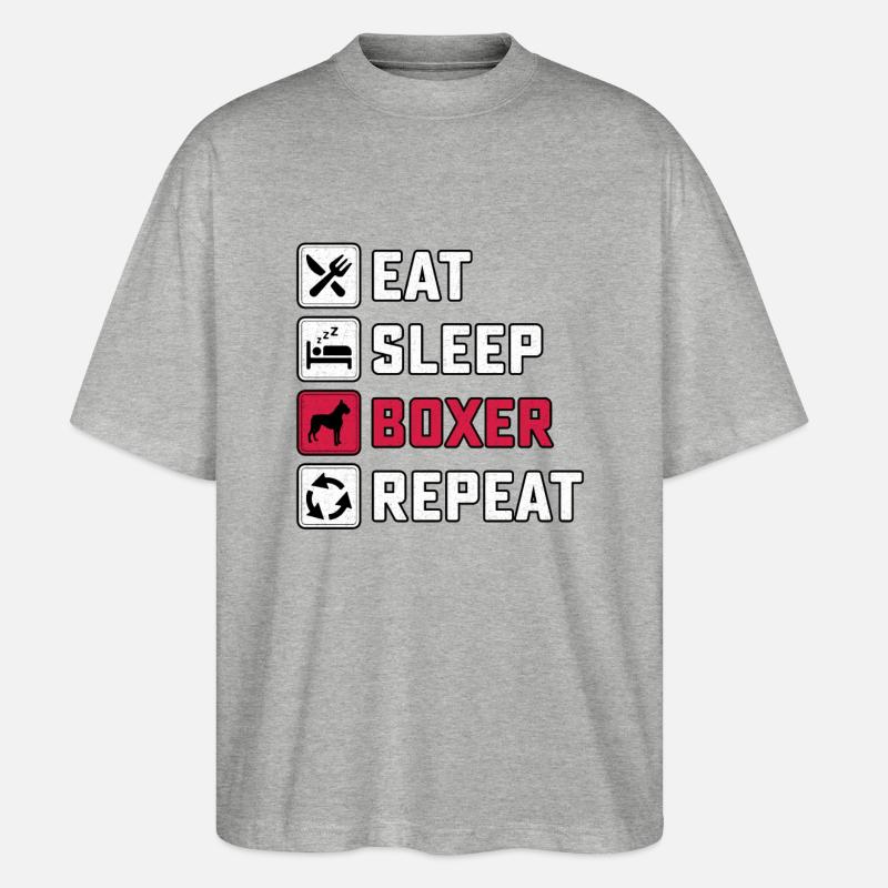 Eat Sleep Boxer Repeat - Stanley/Stella Oversized Unisex Bio T-Shirt Blaster 2.0 - Grau meliert