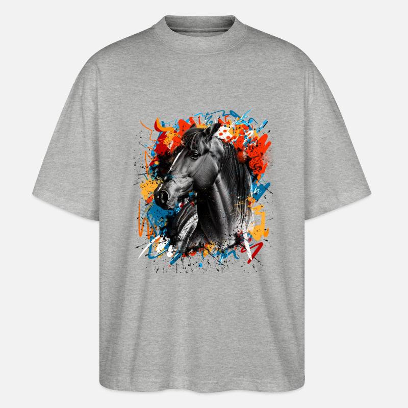 Pferd - Stanley/Stella Oversized Unisex Bio T-Shirt Blaster 2.0 - Grau meliert