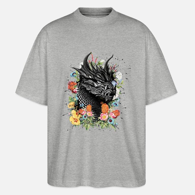 Fleurs de dragon - T-shirt bio Blaster 2.0 coupe oversize Stanley/Stella Unisexe - gris chiné