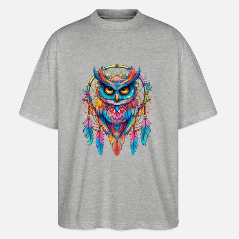 Eule Traumfänger Vogel Federn - Stanley/Stella Oversized Unisex Bio T-Shirt Blaster 2.0 - Grau meliert