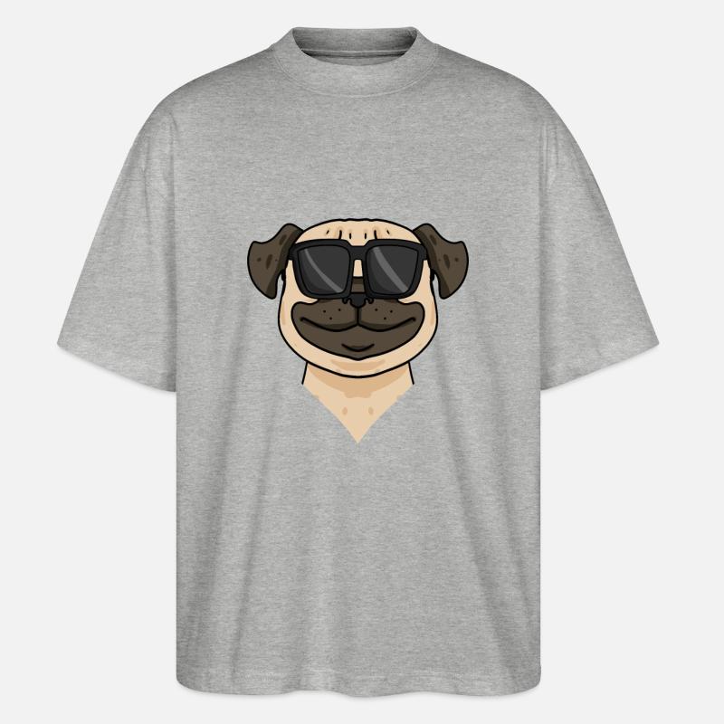 Mops Hund mit Sonnenbrille - Stanley/Stella Oversized Unisex Bio T-Shirt Blaster 2.0 - Grau meliert
