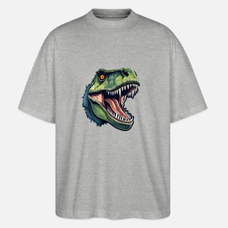 T-Rex Dino Kopf - Stanley/Stella Oversized Unisex Bio T-Shirt Blaster 2.0 - Grau meliert