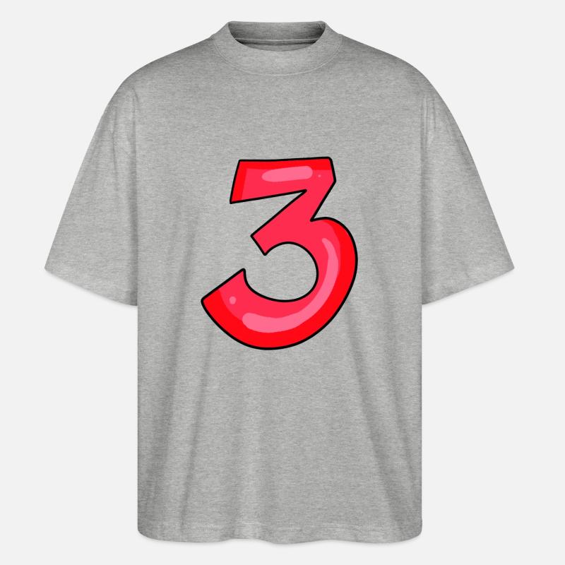 3 rouge - numéro trois - chiffre - T-shirt bio Blaster 2.0 coupe oversize Stanley/Stella Unisexe - gris chiné