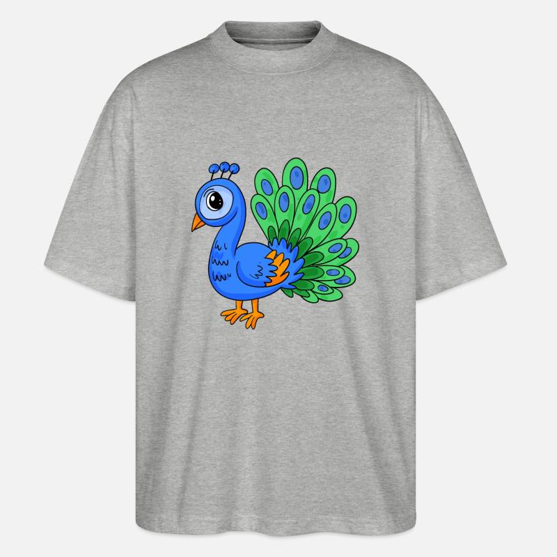 Peacock Bird - Stanley/Stella Oversized Unisex Organic T-shirt Blaster 2.0 - heather grey