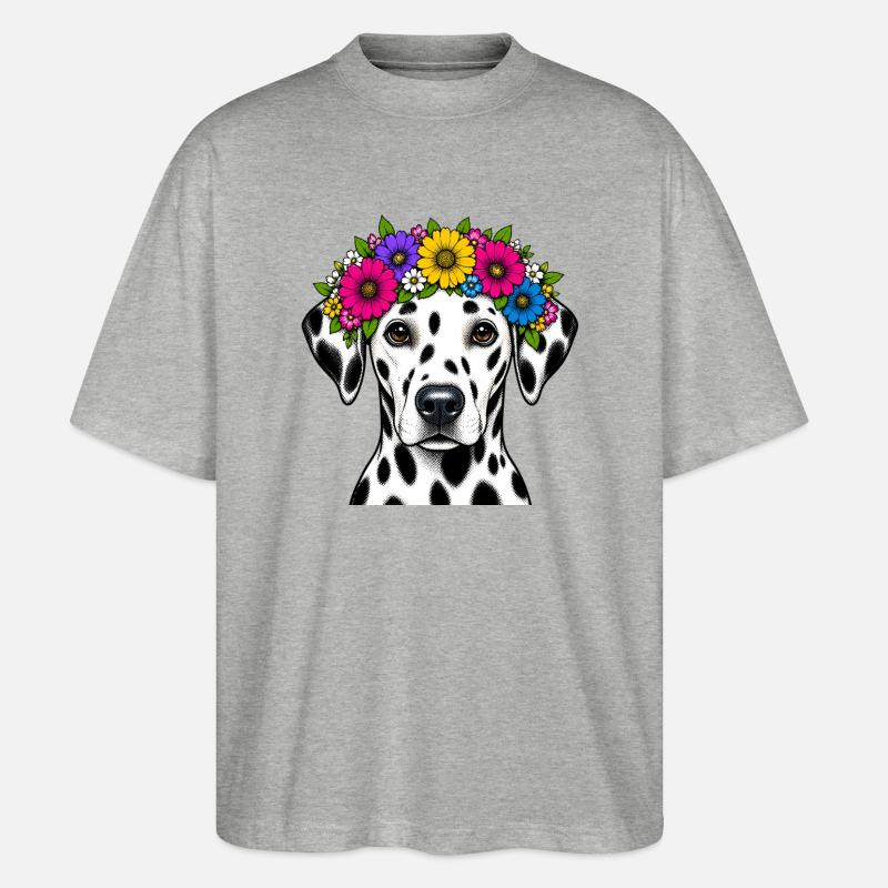 Dalmatien avec couronne de fleurs - T-shirt bio Blaster 2.0 coupe oversize Stanley/Stella Unisexe - gris chiné