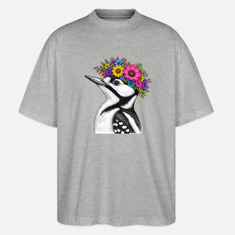 Blütenkranz Vogel - Stanley/Stella Oversized Unisex Bio T-Shirt Blaster 2.0 - Grau meliert