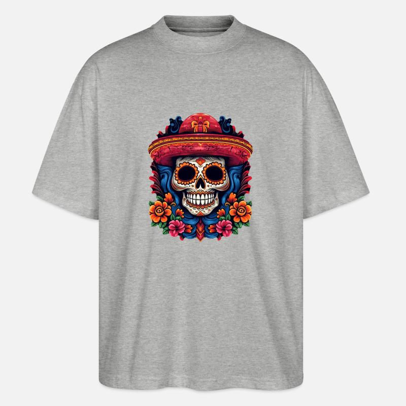 Crâne de Cinco de Mayo - T-shirt bio Blaster 2.0 coupe oversize Stanley/Stella Unisexe - gris chiné
