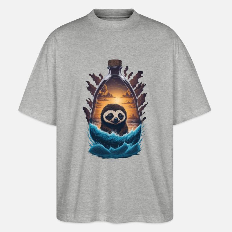 Faultier Flasche - Stanley/Stella Oversized Unisex Bio T-Shirt Blaster 2.0 - Grau meliert