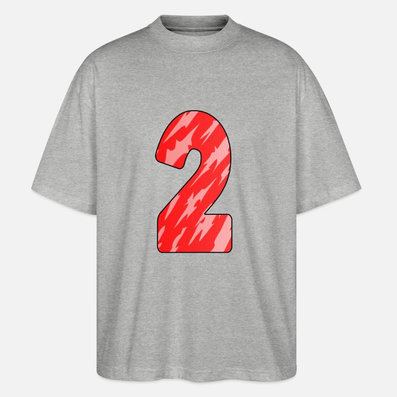 Number 2 Red Pattern - Stanley/Stella Oversized Unisex Organic T-shirt Blaster 2.0 - heather grey