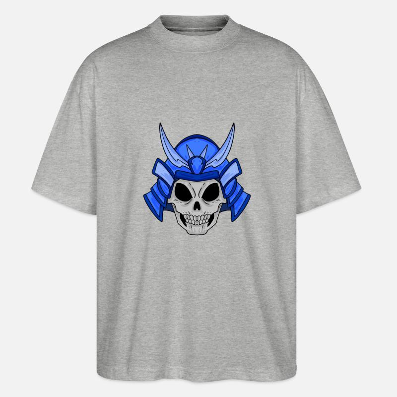Samurai Schädel - Stanley/Stella Oversized Unisex Bio T-Shirt Blaster 2.0 - Grau meliert