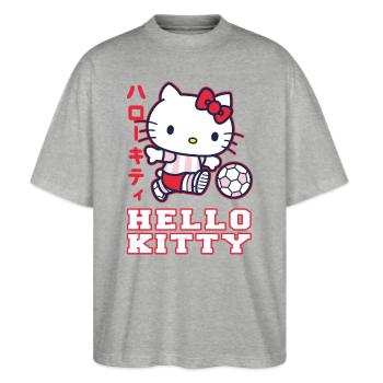 Hello Kitty Spielt Fussball - Stanley/Stella Oversized Unisex Bio T-Shirt Blaster 2.0 - Grau meliert - Vorne - Alina (178cm) & Michal (187cm)