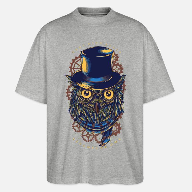 Eule - Steampunk Owl - Stanley/Stella Oversized Unisex Bio T-Shirt Blaster 2.0 - Grau meliert