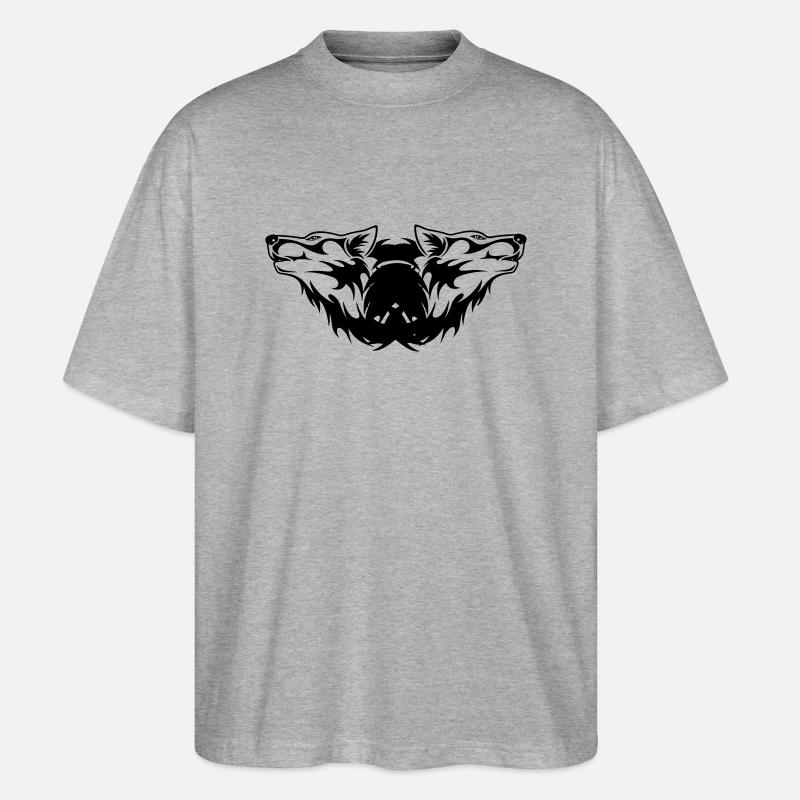 Doppel-Wolf Logo - Stanley/Stella Oversized Unisex Bio T-Shirt Blaster 2.0 - Grau meliert