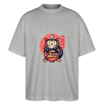 Lustige Katze Isst Ramen Niedliches Kätzchen - Stanley/Stella Oversized Unisex Bio T-Shirt Blaster 2.0 - Grau meliert - Vorne - Alina (178cm) & Michal (187cm)