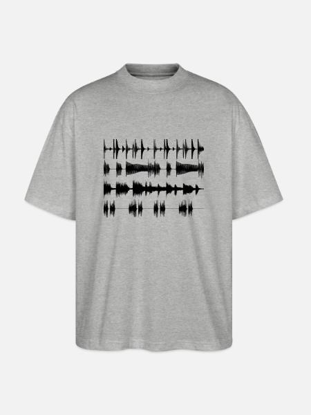 Black waveforms - Stanley/Stella Oversized Unisex Organic T-shirt Blaster 2.0 - heather grey