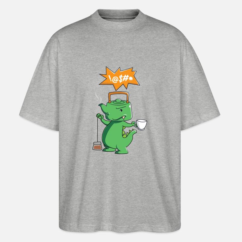 Tee-Rex - Tee trinken - Dinosaurier - Stanley/Stella Oversized Unisex Bio T-Shirt Blaster 2.0 - Grau meliert