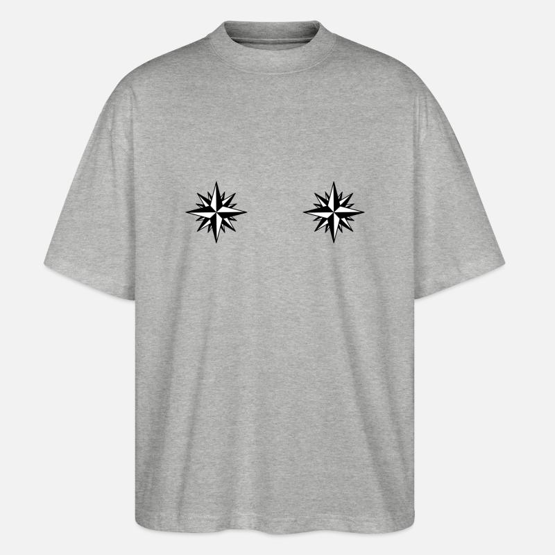 Kompass Winde Sterne - Stanley/Stella Oversized Unisex Bio T-Shirt Blaster 2.0 - Grau meliert