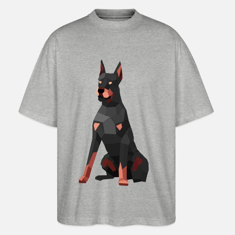 Moderner Dobermann – Low-Poly-Kunst - Stanley/Stella Oversized Unisex Bio T-Shirt Blaster 2.0 - Grau meliert