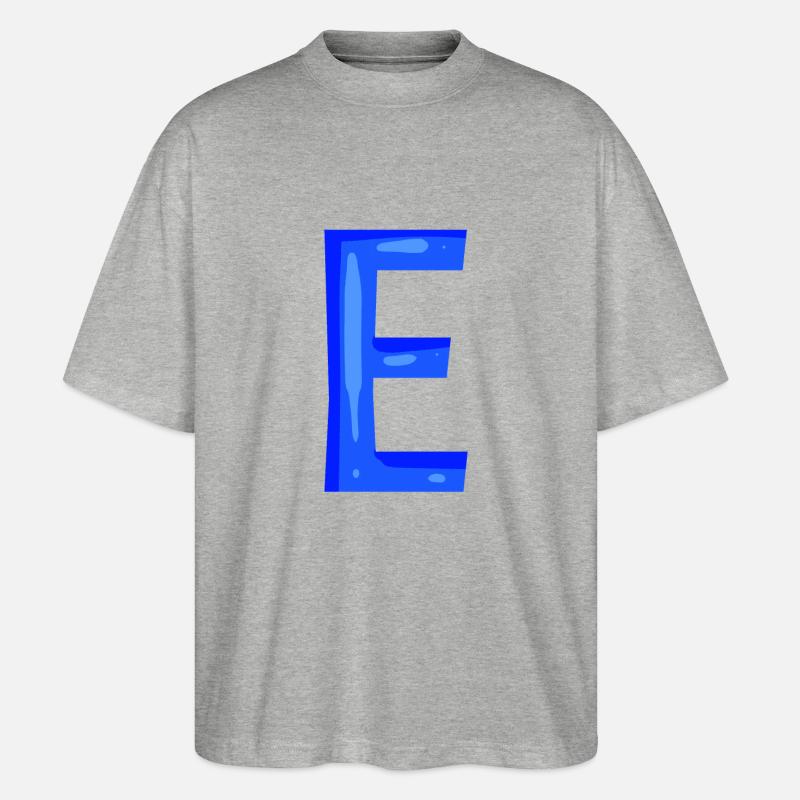 Letter E initial letter blue - Stanley/Stella Oversized Unisex Organic T-shirt Blaster 2.0 - heather grey