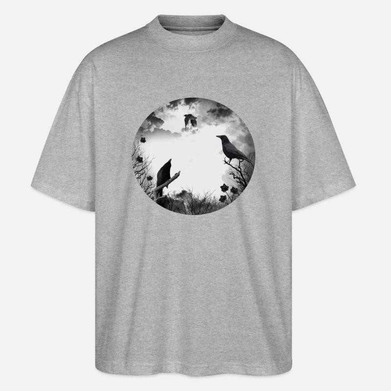 Gothic, crows, ravens - Stanley/Stella Oversized Unisex Organic T-shirt Blaster 2.0 - heather grey