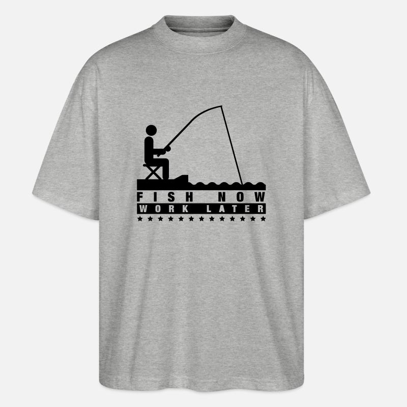 fish_now_work_later_f1 - Stanley/Stella Oversized Unisex Bio T-Shirt Blaster 2.0 - Grau meliert