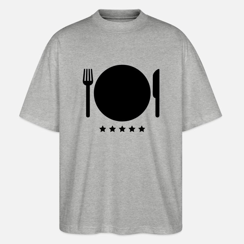 essen_teller__messer_gabel__f1 - Stanley/Stella Oversized Unisex Bio T-Shirt Blaster 2.0 - Grau meliert