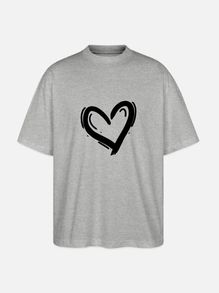 Heart Black - Stanley/Stella Oversized Unisex Organic T-shirt Blaster 2.0 - heather grey