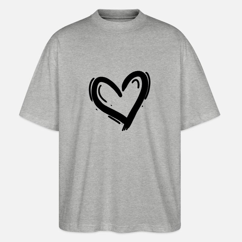 Herz Schwarz - Stanley/Stella Oversized Unisex Bio T-Shirt Blaster 2.0 - Grau meliert