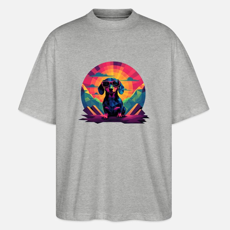 Synthwave Dachshund (no1) - Stanley/Stella Oversized Unisex Bio T-Shirt Blaster 2.0 - Grau meliert