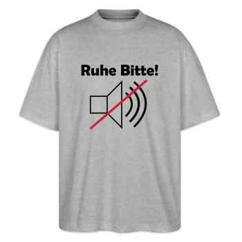 Ruhe Bitte! mit Lautsprechersymbol - Stanley/Stella Oversized Unisex Bio T-Shirt Blaster 2.0 - Grau meliert - Vorne - Alina (178cm) & Michal (187cm)