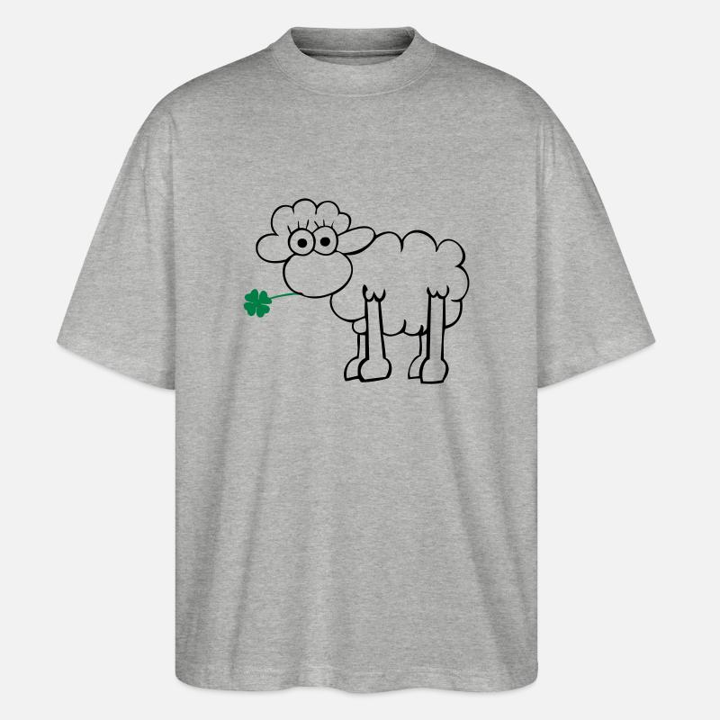 Schaf mit Kleeblatt - Stanley/Stella Oversized Unisex Bio T-Shirt Blaster 2.0 - Grau meliert