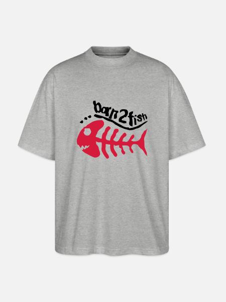 born_2_fish_red_f2 - Stanley/Stella Oversized Unisex Organic T-shirt Blaster 2.0 - heather grey