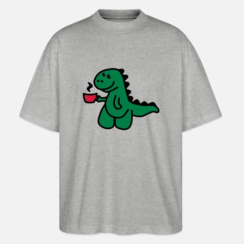 T-Rex liebt seinen Kaffee - Stanley/Stella Oversized Unisex Bio T-Shirt Blaster 2.0 - Grau meliert