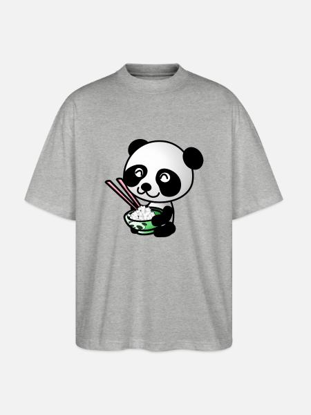 Sweet Panda with rice bowl - Stanley/Stella Oversized Unisex Organic T-shirt Blaster 2.0 - heather grey