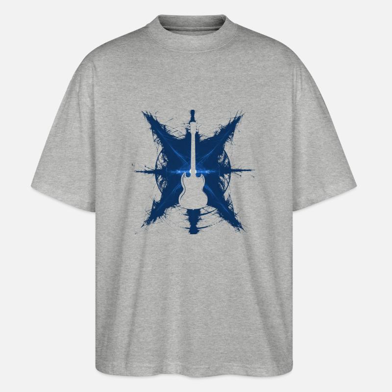 Gitarre mit Strahlen blau - Stanley/Stella Oversized Unisex Bio T-Shirt Blaster 2.0 - Grau meliert