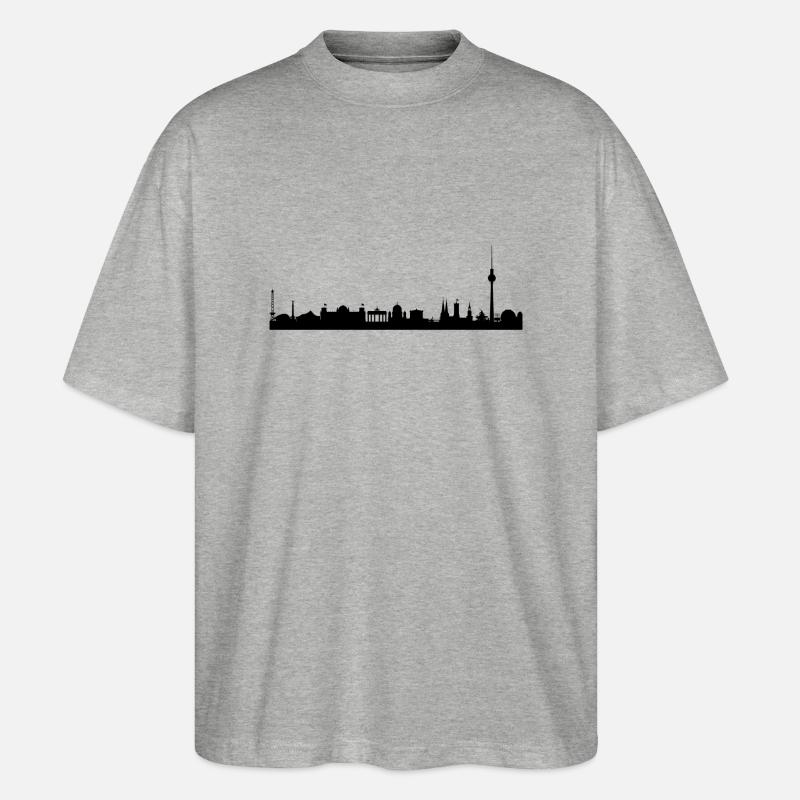 Skyline Berlin Schwarz - Stanley/Stella Oversized Unisex Bio T-Shirt Blaster 2.0 - Grau meliert