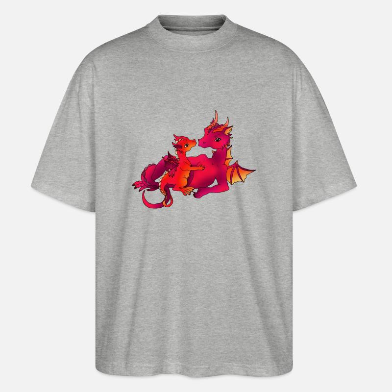 Maman dragon avec bébé rose - T-shirt bio Blaster 2.0 coupe oversize Stanley/Stella Unisexe - gris chiné