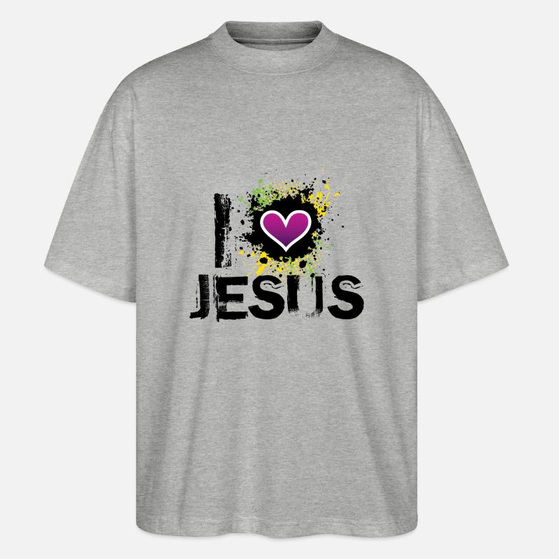 i love jesus de - Stanley/Stella Oversized Unisex Bio T-Shirt Blaster 2.0 - Grau meliert