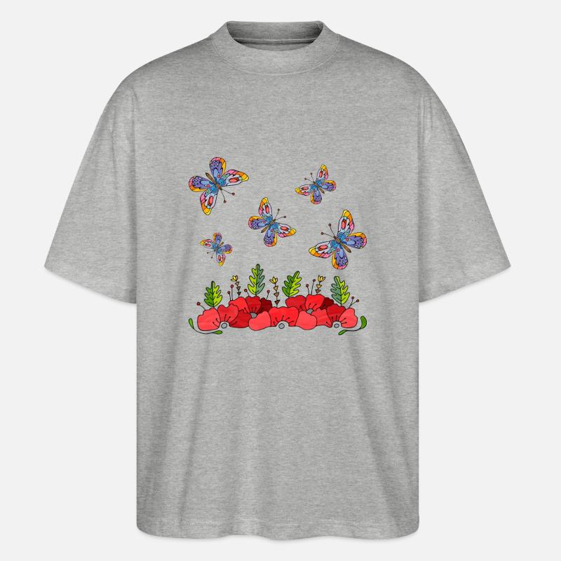 Schmetterlinge - Stanley/Stella Oversized Unisex Bio T-Shirt Blaster 2.0 - Grau meliert